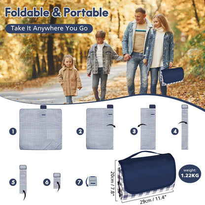 Anyiner Picnic Blanket Waterproof, 79"x79" Picnic Mat Camping Blanket, Sandproof Machine Washable with Carrying Handle for Outdoor Camping Beach Family Picnic (Blue)