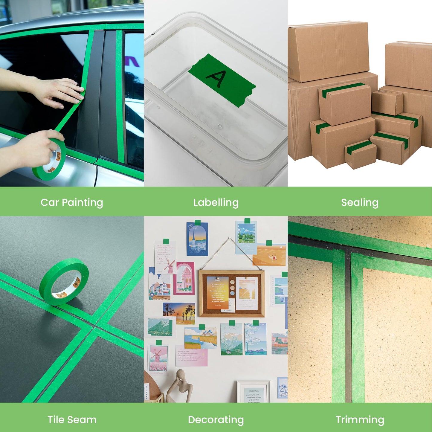 TAPEBEAR Green 14-Day Painters Tape Multi-Surface Masking Tape 24MM x 55M, Indoor and Outdoor Painting Tape, Residue Free Easy Removal with Sharp Lines, Paint Tape for Walls, Auto, Home, 6Rolls