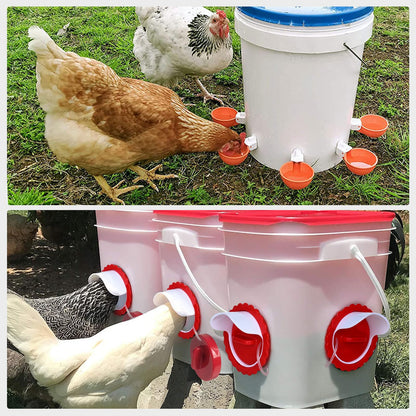 8PC Chicken Feeder & Waterer Combo Set - No Waste Automatic Poultry Feeders with Stopper Caps, 8 Ports & 8 Cups, Rodent-Proof Chick Waterer for Buckets, Chicken Coop Accessories,DIY Chicken Feeder