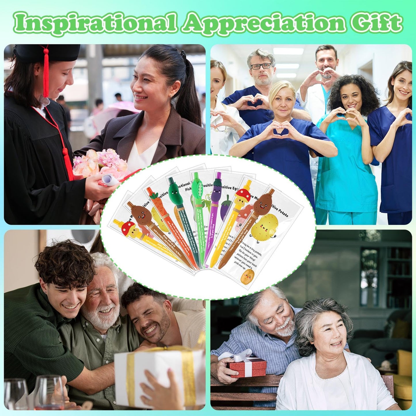 24 Sets Inspirational Gifts Motivational Pens Bulk Resin Ornament Thank You Gift Card Emotional Support Positive Pen Employee Appreciation Gifts for Coworker Staff Volunteer Teacher Nurse Gift