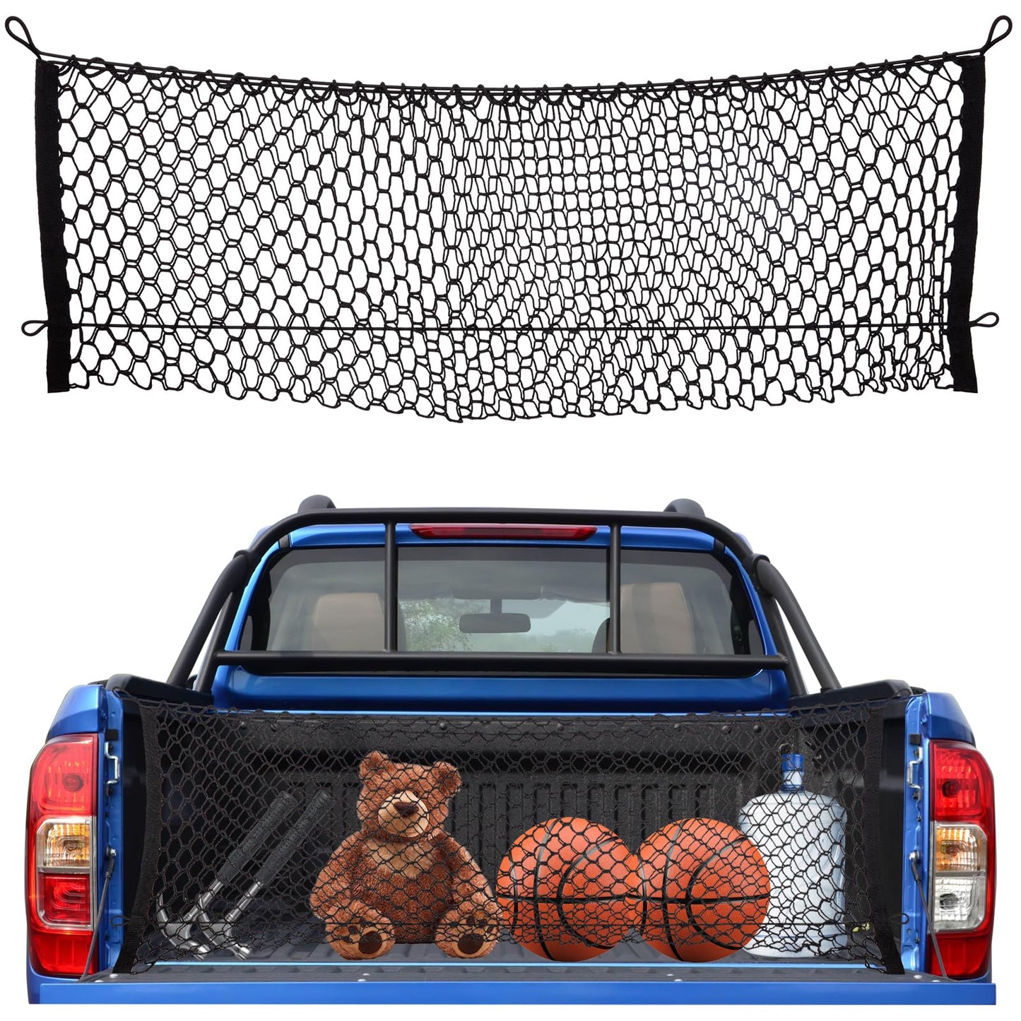 Cargo Net for Pickup Bed, Fit for Ford F150/F250, Chevy Silverado, GMC Sierra, 18"x50" Heavy Duty Elastic Cargo Organizer