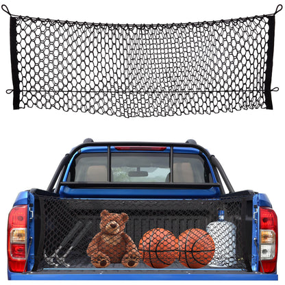 Cargo Net for Pickup Bed, Fit for Ford F150/F250, Chevy Silverado, GMC Sierra, 18"x50" Heavy Duty Elastic Cargo Organizer