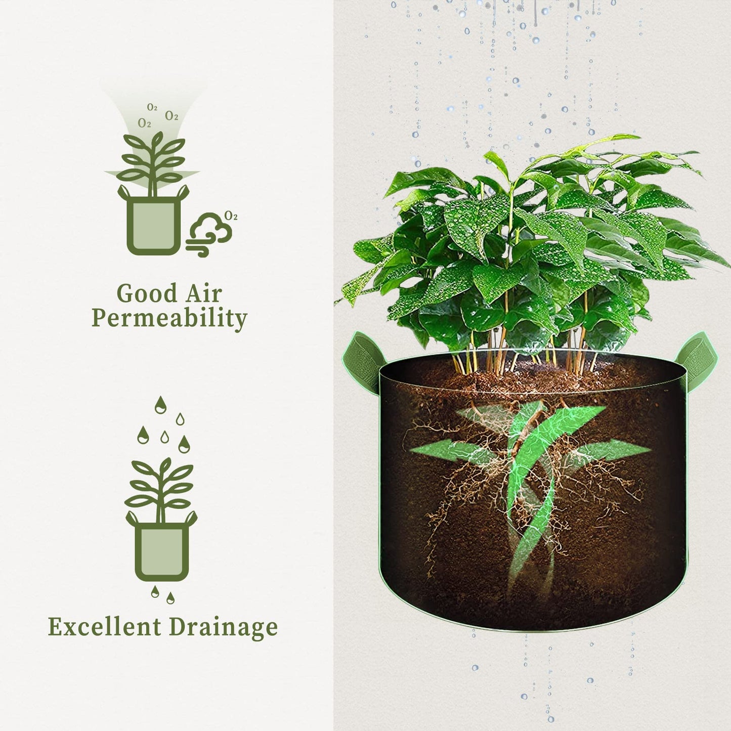 RONTEDA 5-Pack 10 Gallon Grow Bags - 10 Gal Fabric Pots Cloth Pots Heavy Duty Nonwoven Plant Bag with Handles for Vegetable Tomato Potato Fruit Flower Garden Planting (Black)