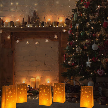 Stmarry White Paper Luminary Bags - 50-Pack Candle Lantern Bags, Fire-Retardant, Star Luminaries for Christmas, Weddings, Birthday Party Decoration, Use with Tealights, Votive, 5.9 x 10 x 3.5 Inches