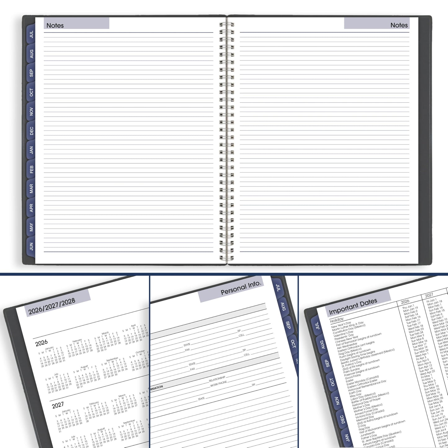 AT-A-GLANCE Planner 2026-2027 Weekly & Monthly Academic 12-Month July-June Quarter-Hourly Appointment Book, 8-1/2" x 11", DayMinder, Charcoal (AYC52045)