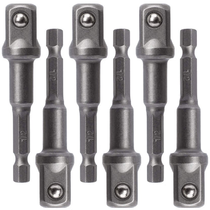 OIIKI 6 Pack 1/2 inch Square Socket Adapter Bit Set, Impact Driver Power Bits for Automotive DIY-1/4 Hex Shank