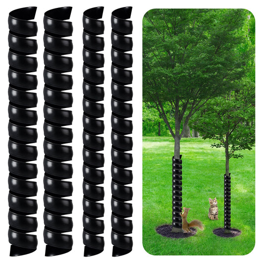 4 Pcs Tree Trunk Protector, BlumWay Plastic Spiral-Type Tree Guard with 2 Size, Tree Protectors Tree Bark Tube Wraps to Protect Saplings Plants from Deer Rabbit Cats Rodents Mowers(Black)