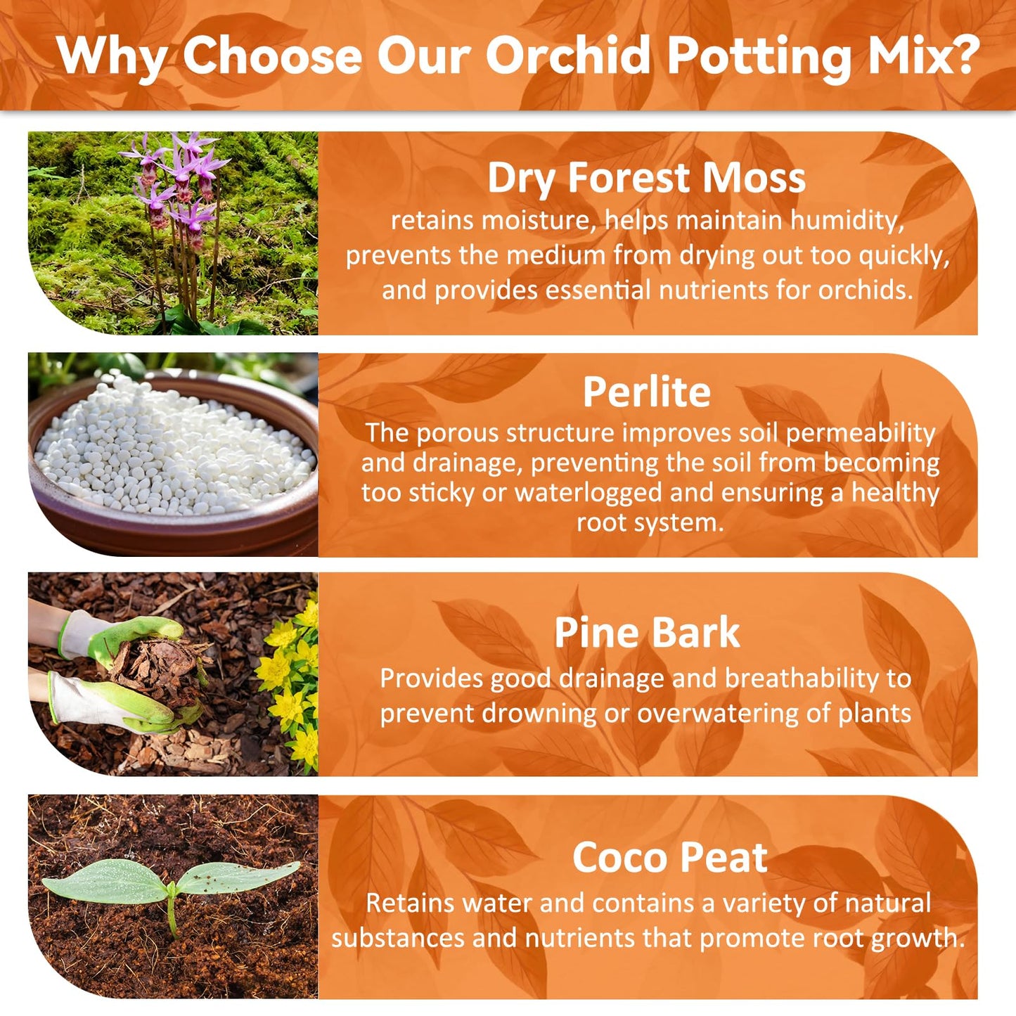 Riare 2L Orchid Potting Mix for Repotting- Orchids Repotting Kit Include Moss, Pine Bark, Perlite, Coco Peat- Premium Orchid Soil Medium for Indoor Potted Plants Root Ventilation & Expanding