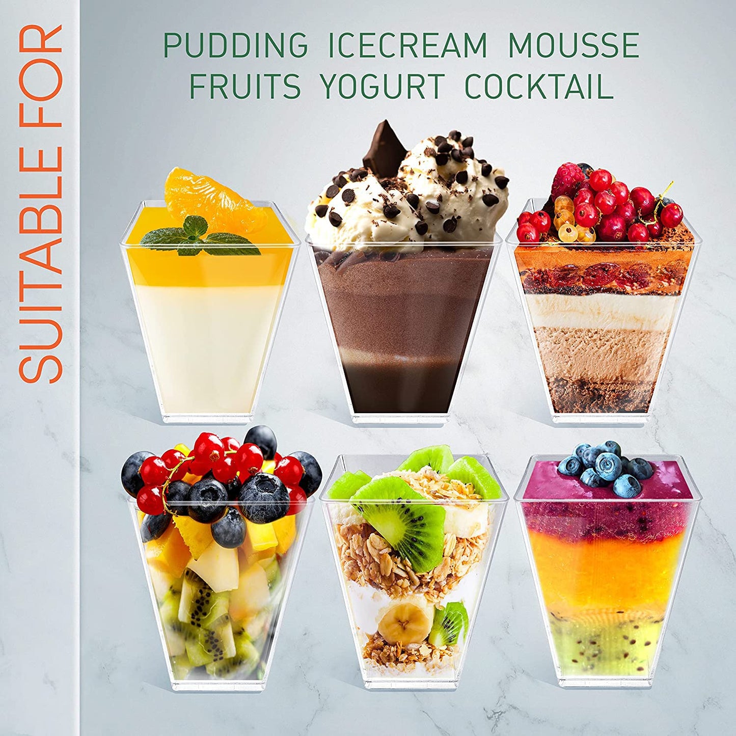 50pack 5.4oz Clear Plastic Dessert Cups with Lid and Spoons - Mini Parfait Cup with Lid - Appetizer Cup for Parties Small Dessert Cup with Spoons (50 Cups + 50 Lids + 50 Spoons)