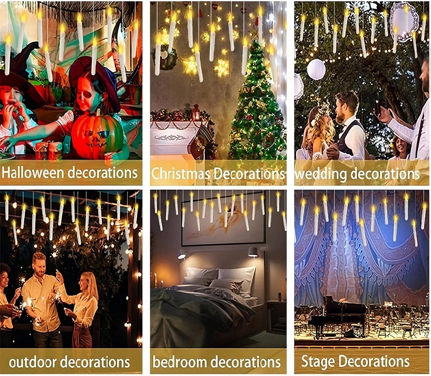 BaRiFanNova Floating Candles with Magic Wand Remote, 12 Pack LED Flameless Hanging Candles, Battery Operated Flickering Taper Lights Set for Theme Party Birthday Gift
