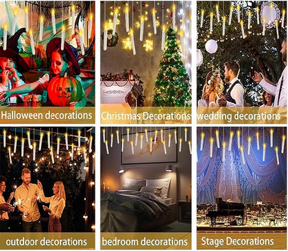 BaRiFanNova Floating Candles with Magic Wand Remote, 12 Pack LED Flameless Hanging Candles, Battery Operated Flickering Taper Lights Set for Theme Party Birthday Gift