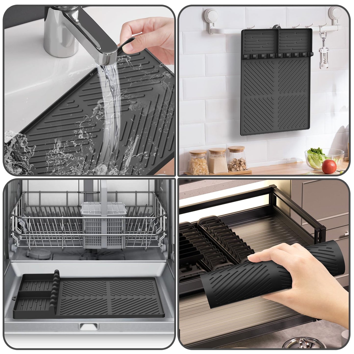 Silicone Griddle Tools Mat for Blackstone, Griddle Accessories Side Shelf Mat Grill Pad for Outdoor Grill Kitchen Counter Spatula Silicone Mat with Drip Pad Counter (Black (2Packs))