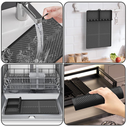 Silicone Griddle Tools Mat for Blackstone, Griddle Accessories Side Shelf Mat Grill Pad for Outdoor Grill Kitchen Counter Spatula Silicone Mat with Drip Pad Counter (Black (2Packs))