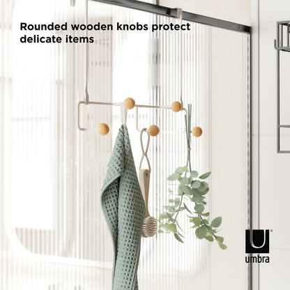 Umbra Estique Over The Door Coat Rack & Multi-Use Organizer, for Coats, Bags, Hats & More, Small, White/Natural