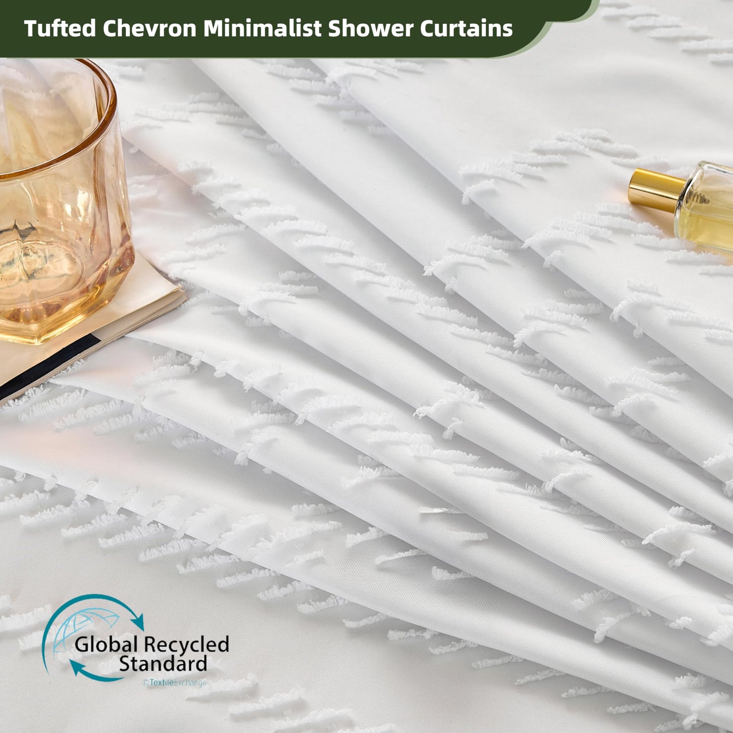 Boho Shower Curtain White Tassel Woven Fabric Shower Curtain Modern Farmhouse Textured Tufted Chevron Striped Minimalist Bathroom Hotel 72 x 72 White