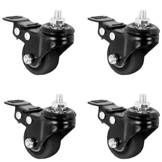 VIVO M8 Diameter Threaded Locking Caster Wheels, Set of 4, Swivel, Rubber Base, Brake, 1.5 inch Replacement Wheels for Standing Desk Frames, TV Stands, Carts, and More, PT-ST-015C