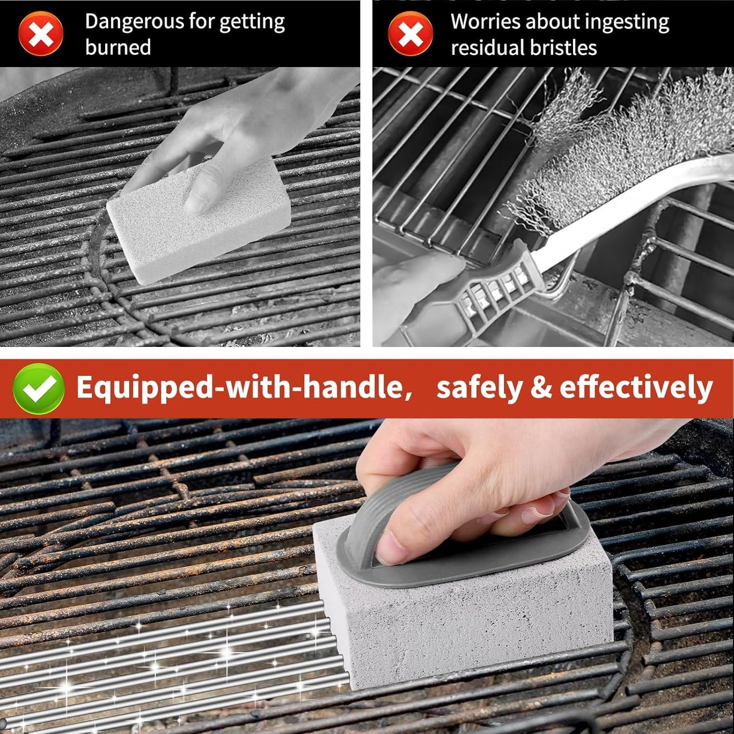 Asphodelia 6PCS Pumice Stone for Cleaning Oven, Grill Brick with Handle, BBQ Griddle Cleaner for Blackstone, Easy to Use BBQ Grill Cleaner, Heavy Duty Flat Top Grill Cleaner, Stove Top Cleaner