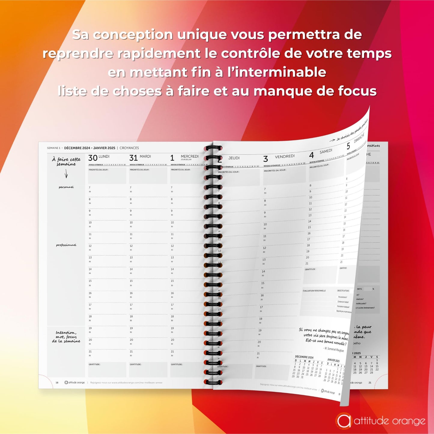 Attitude Orange - Agenda 2026 Je crée mon succès - 8 x 10.5 in. - Bien-être, confiance en soi, pensée positive, estime de soi - 442491
