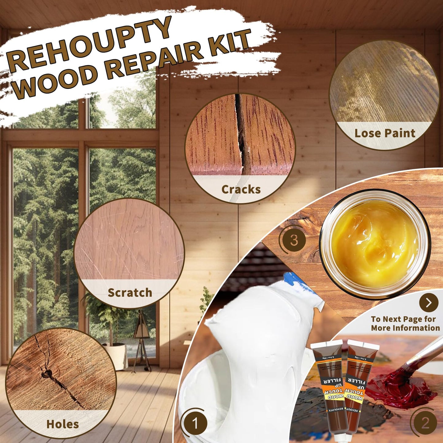 Wood Furniture Repair Kit, All-in-One Hardwood Floor Scratch Repair Kit Include Wood Putty & 12 Colours Wood Touch Up Markers and Beeswax, Vinyl Floor Repair Kit for Scratch, Cracks, Stain, Holes