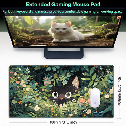 Anime Mouse pad, Canjoy 31.5x15.7inch Black Cats Kawaii Cute Mouse MatLarge Big Computer Keyboard Desk Pad with Non-Slip Rubber Base