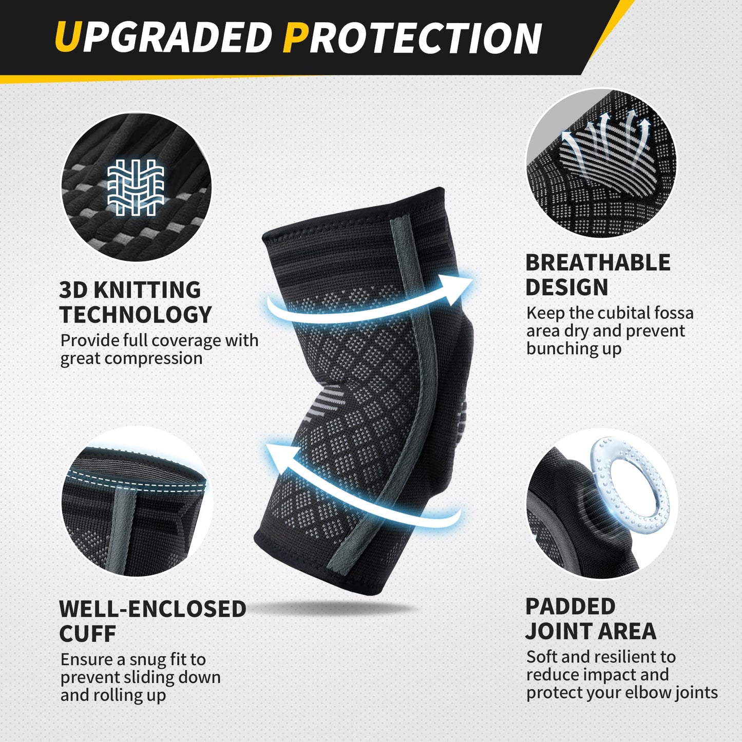 CAMBIVO Elbow Brace with Gel Pad and Dual Stabilizers, Tennis Elbow Brace for Men & Women, 2 Pack Elbow Compression Sleeve, Tennis Elbow Sleeve, Elbow Support