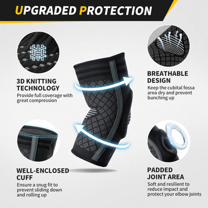 CAMBIVO Elbow Brace with Gel Pad and Dual Stabilizers, Tennis Elbow Brace for Men & Women, 2 Pack Elbow Compression Sleeve, Tennis Elbow Sleeve, Elbow Support
