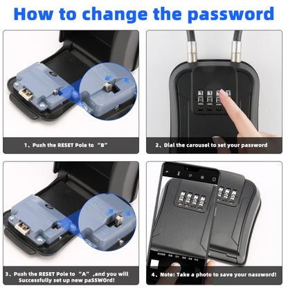 AMMIY Key Lock Box,Portable Waterproof Lockbox with Removable Shackl, Wall-Mounted Key Storage Box, 4-Digit Combination Key Storage Lockbox for Home,Office,Garage, Airbnb,Apartment (BLACK)