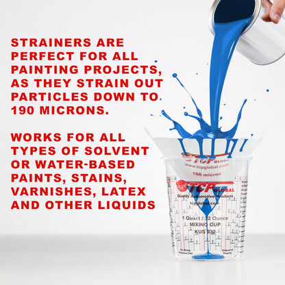 TCP Global 50 Pack of Paint Strainers with Fine 190 Micron Filter Tips - Premium "PURE BLUE" Ultra-Flow Blue Nylon Mesh