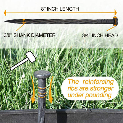 Aoipend 100 Pack Plastic Edging Nail, Spiral Nylon Landscape Anchoring Spikes, 8 inch Garden Landscapes Stakes for Lawn Paver Edging, Weed Barrier, Artificial Turf Black
