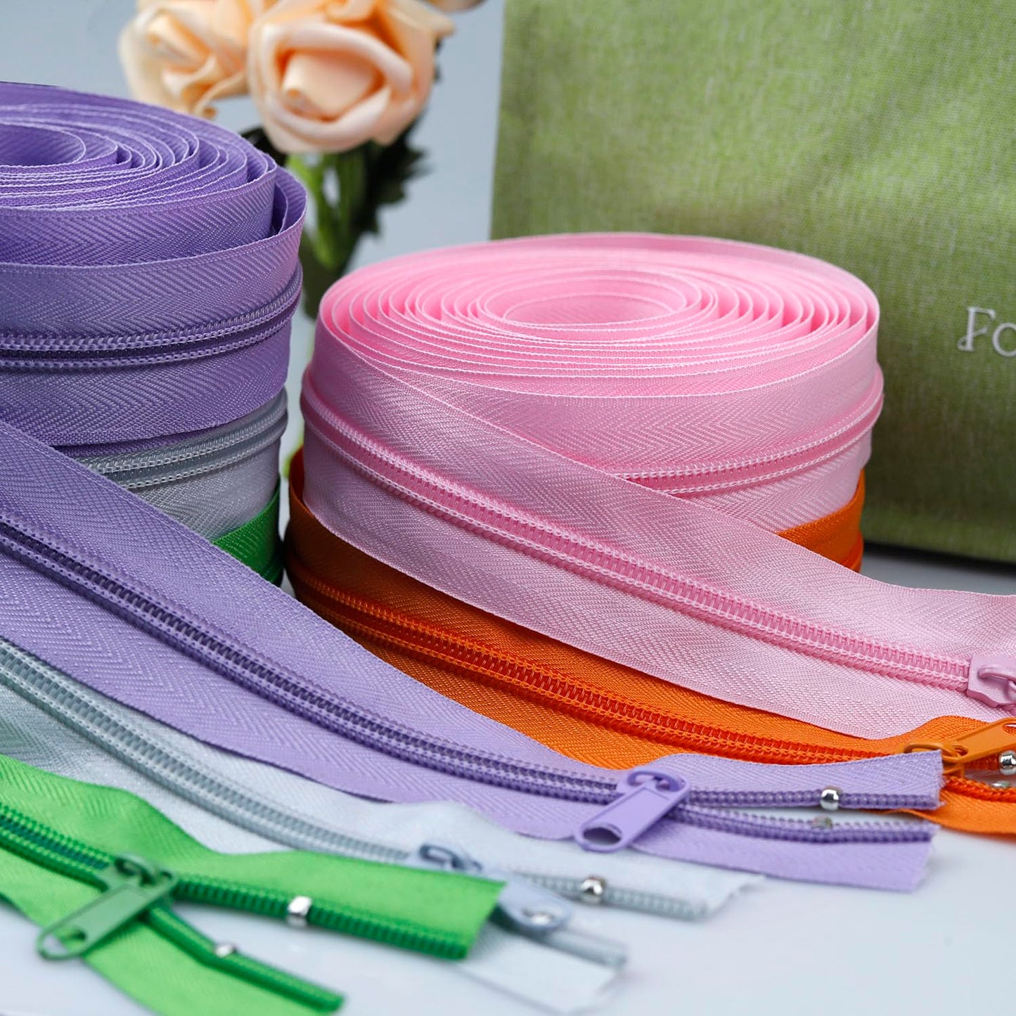 #5 Nylon Zipper Tape for Sewing: YZSFIRM 10 Yard Zippers by The Yard Nylon Coil Zippers for DIY Sewing Craft - Replacement Zipper Roll with 10 Bulk Metal Zipper Slider - 10 Double Zipper Slide (00 Color, #5 Zipper)