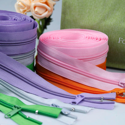 #5 Nylon Zipper Tape for Sewing: YZSFIRM 10 Yard Zippers by The Yard Nylon Coil Zippers for DIY Sewing Craft - Replacement Zipper Roll with 10 Bulk Metal Zipper Slider - 10 Double Zipper Slide (00 Color, #5 Zipper)