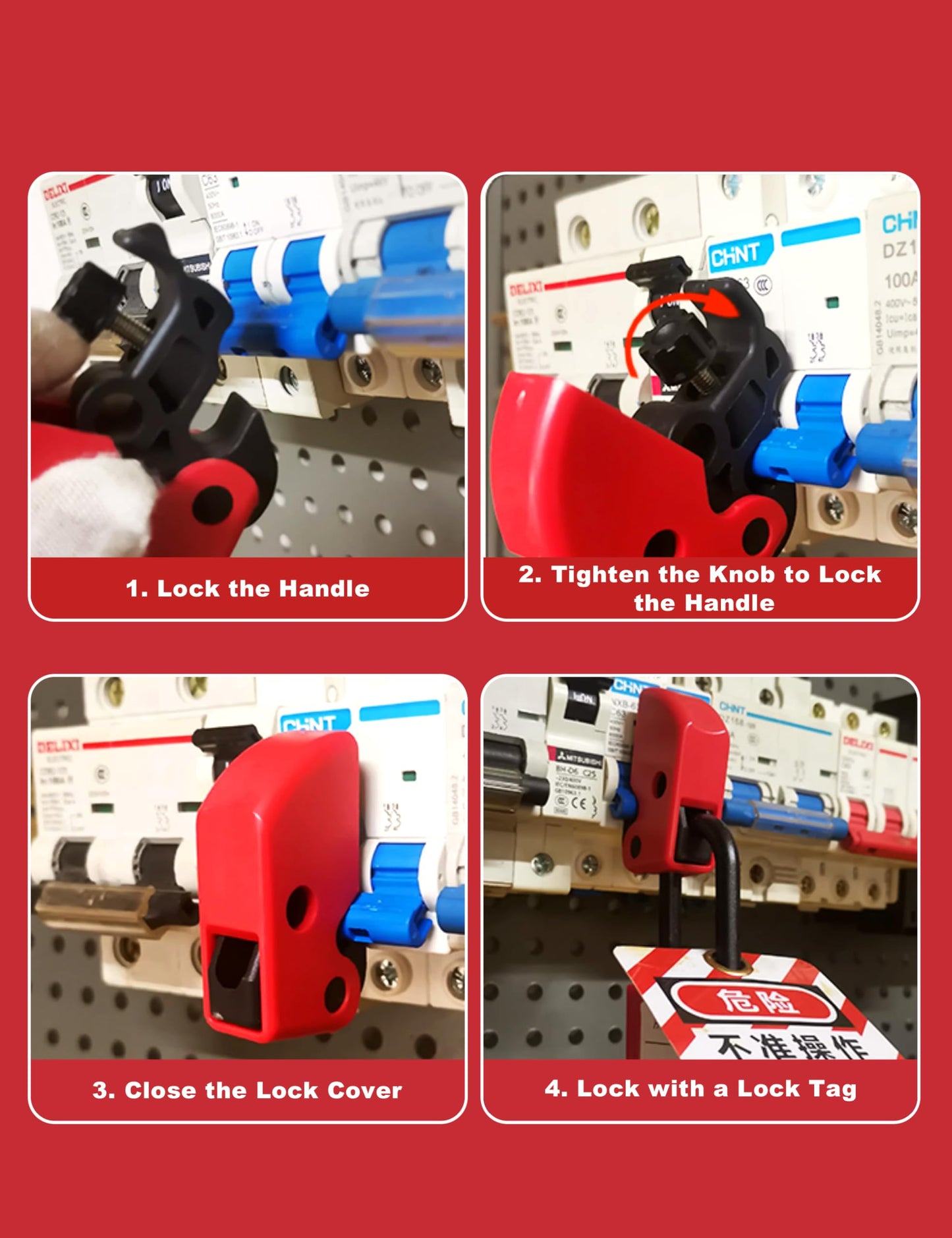 10Pcs Circuit Breaker Lockout Device, Lockout Tagout Kit Clamp On Lock Set Kit for Industrial Chemical Power Loto Station Lock Out Tag Out Set