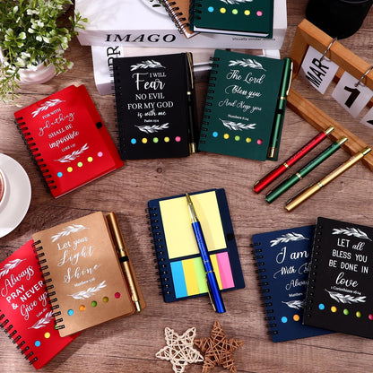 10 Set Christian Gifts Bulk Spiral Religious Notebook with Sticky Notes and Bible Verse Ballpoint Pen Scripture Journal Church Prayer Notepad Clergy Appreciation for Pastor Employee Sunday School
