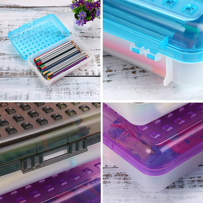 BTSKY Pack of 6 Multipurpose Utility Storage Box with Lid Snap Closure - Large Capacity Pencil Box for School Supplies, Plastic Pencil Case Organizer Box For DIY Beads Supplies