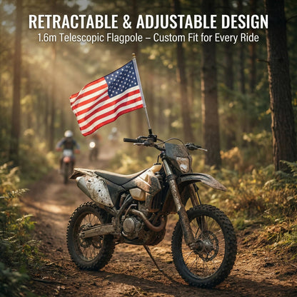 Adjustable Motorcycle Flag Pole Mount: Universal Stainless Steel Flagpole Bracket Hitch Rack - Flagpole Holder for Harley, Dirt Bike, Bicycle Accessories 63in Retractable Poles Stand