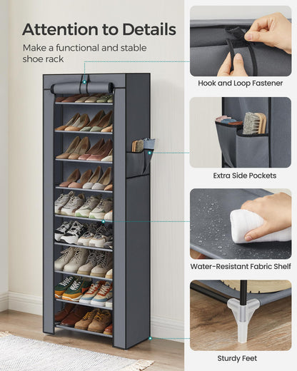 SONGMICS Shoe Rack, Shoe Storage Cabinet with Dustproof Cover, Free-Standing Storage Organizer for Closet, Entryway, Hold 27-35 Pairs of Shoes, for Sneakers, High Heels, 9-Tier, Slate Gray URXJ10G