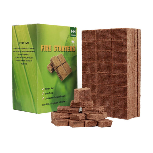 Bbcuepro All Natural Charcoal Fire Starters - 144 PCS Cubes Lightning Fast Lighters for Barbecue Grill, BBQ Charcoal, Campfire, Fireplace, Wood Stove, Smoker and More