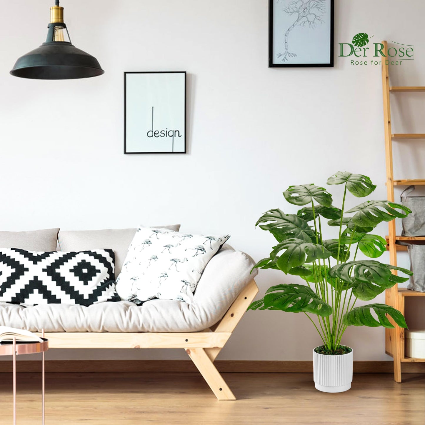 Der Rose 28" Fake Plants Large Artificial Monstera Faux Plants Tall for Outdoor Living Room Floor Front Porch Tree Decor Indoor