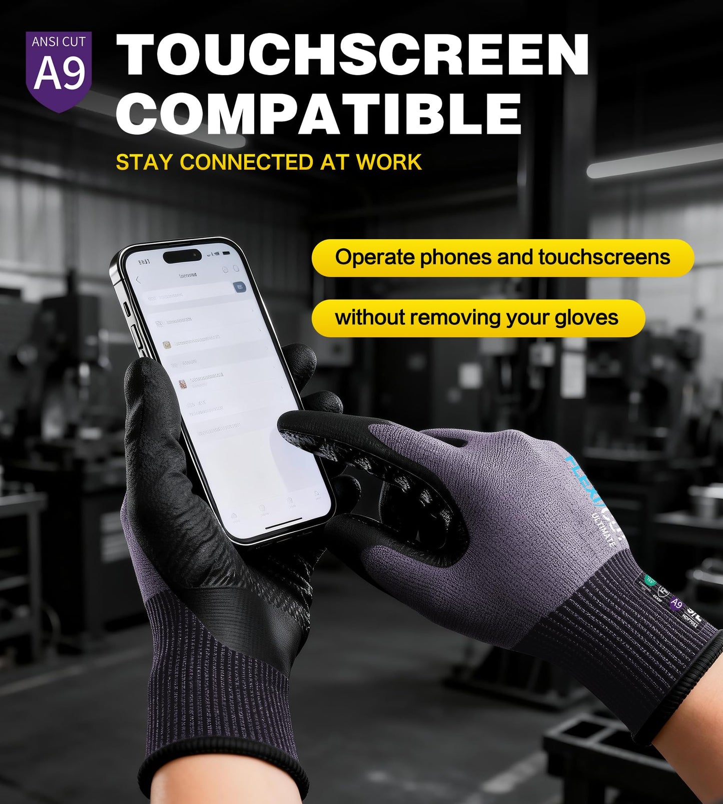 JDL ANSI A9 Cut Resistant Work Gloves, Highest Level Extreme Protection, Cutting Gloves with Reinforced Thumb, Non Slip, Breathable, Durable, Touch-screen, Black, Large