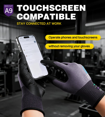 JDL ANSI A9 Cut Resistant Work Gloves, Highest Level Extreme Protection, Cutting Gloves with Reinforced Thumb, Non Slip, Breathable, Durable, Touch-screen, Black, Large