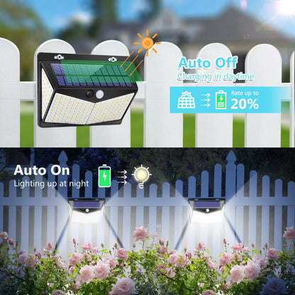 DISGIAN Solar Lights Outdoor, 208 LED Solar Motion Sensor Light with 3 Modes &270° Wide Angle,IP65 Waterproof, Solar Security Lights for Yard Pathway Porch Garage,Cool White(1 Pack)