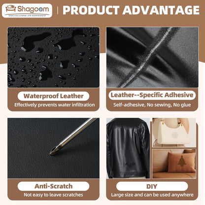 Shagoom Leather Repair Kit, 17X79 inch Self Adhesive Leather Patch Waterproof, DIY Large Vinyl Patches for Couches, Furniture, Kitchen Cabinets, Wall （Black, 17X79 inch）
