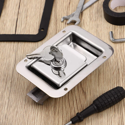 Stainless Steel Paddle Handle Toolbox Lock Paddle Latch Flush Mount Paddle Latch with Keys for Trailer Auto Special Vehicle Toolbox