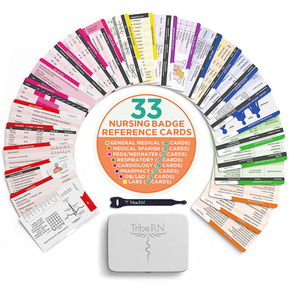 BadgeGuru Nursing Badge Reference Cards - 33 Double Sided Nurse Badge Cards - 66 Cheat Sheets, Nursing School Essentials, Nursing Students, New Nurses