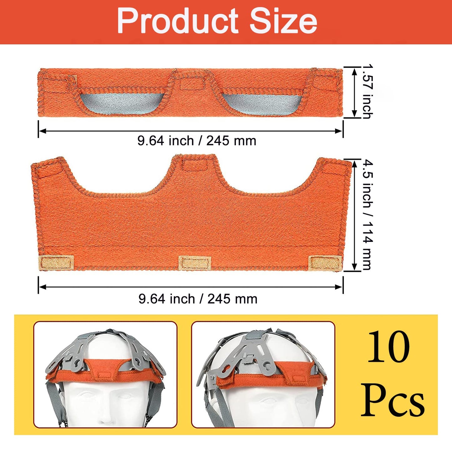 Awaiymi 10Pcs Hard Hat Sweatband Washable, Cotton Hard Hat Liner,Reusable Hard Hat Accessories, Antiperspirant Belt Air Cushion Sweatband Helmet Comforter Pad, Orange