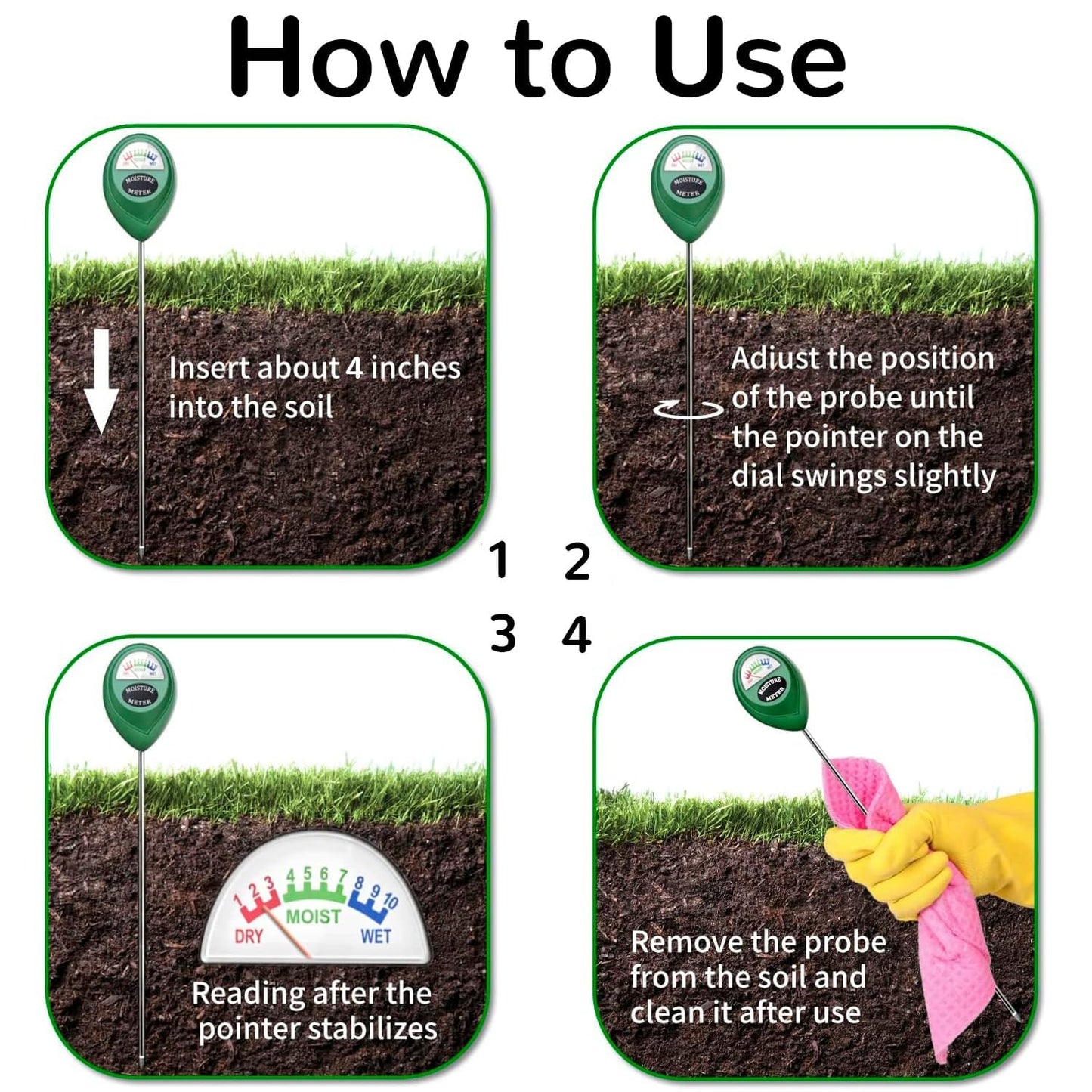 Suplong 2 Packs Soil Moisture Meter, Moisture Meter for Plants, Plant Water Meter, Plant Moisture Meter for Garden, Farm, Lawn, Indoor & Outdoor (No Battery Needed)(Green)