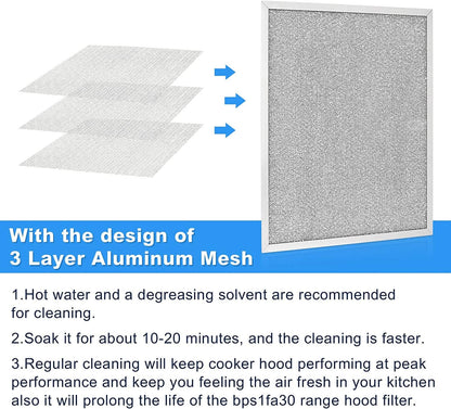 BPS1FA30 Replacement Filter for Broan QS1 & WS1 Range Hoods - Aluminum, 11-3/4’’ x 14-1/4’’ x 3/8’', 2 Pieces, Efficient Vent Grease Filters