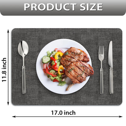 BIPASION Placemats, Faux Leather Heat Resistant Placemats for Dining Table Set of 6, Waterproof Wipeable Washable Place Mats, Easy to Clean Non-Slip Table Mats, 11.8" x 17", Black