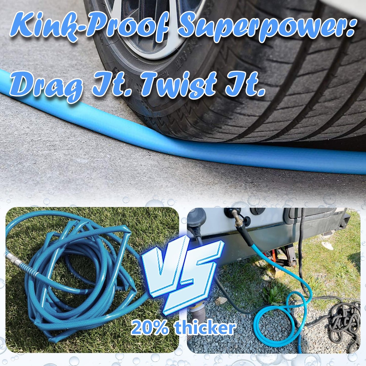 Cupohus RV Drinking Water Hose 10FT with Storage Strap, Anti-Kink 5/8''ID Premium Fresh Water Hose for RV, Marine, Camper, Truck, Car, Garden