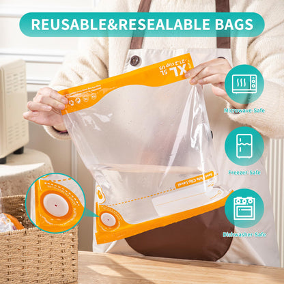 Vacuum Sealer for Food, Reusable Sous Vide Bags with Air Valve, PA&PE Material Long-lasting Freshness for Cooking, Food Storage(10.2 * 13.4in 20pcs）